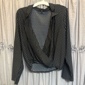 Express Black Geometric Wrap-Front Blouse